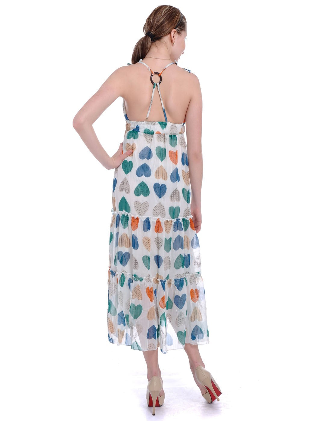 All Over Rows of Vertical Hearts Print Dress
