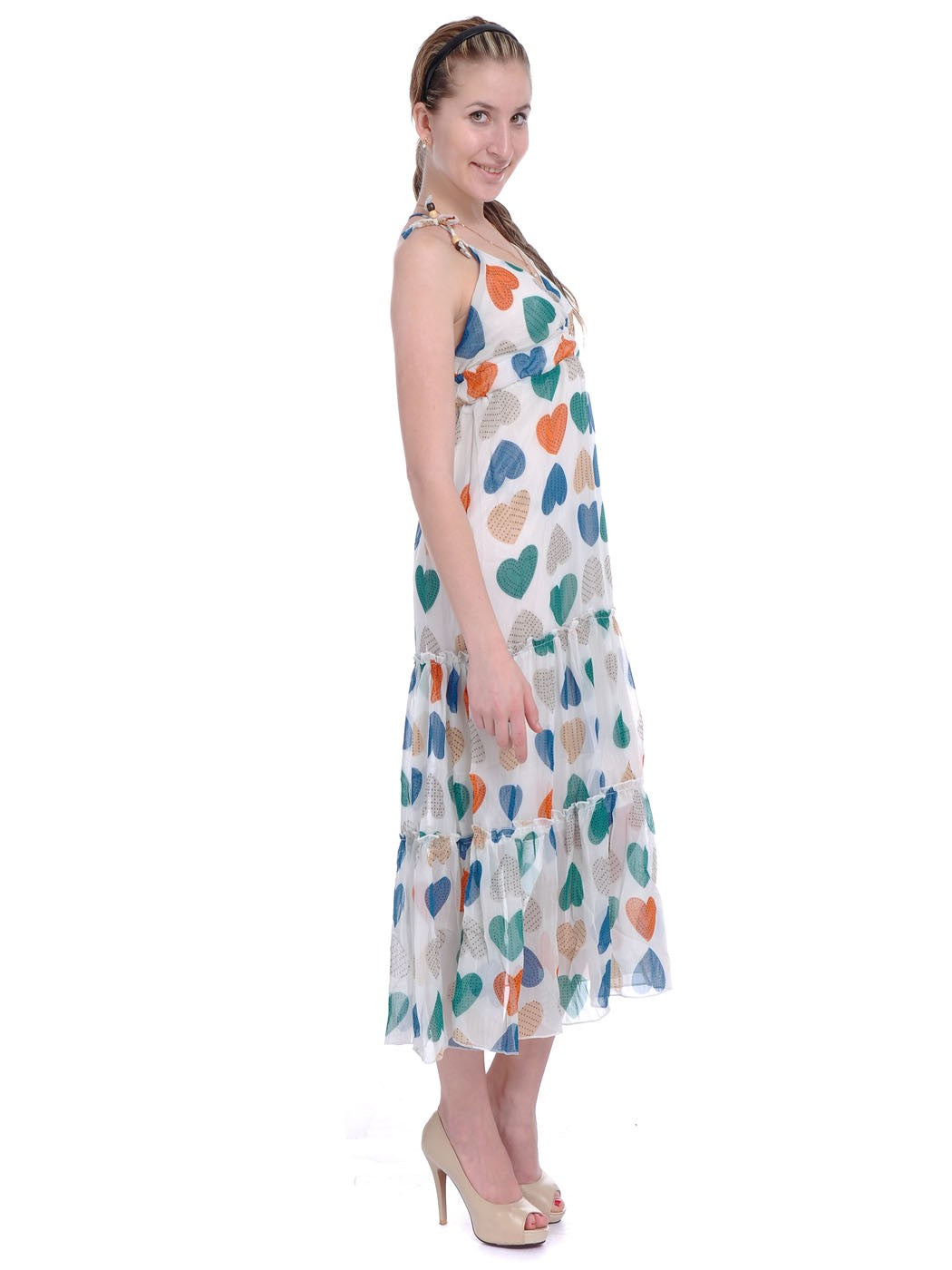 All Over Rows of Vertical Hearts Print Dress