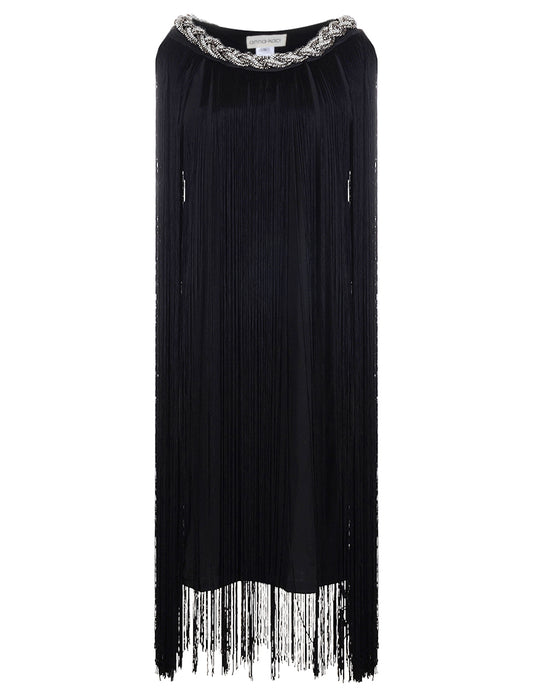 Braided Neck Chain Fringe Mini Dress