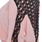 Black and Pink Drawstring Tie Waist Crochet Blouse