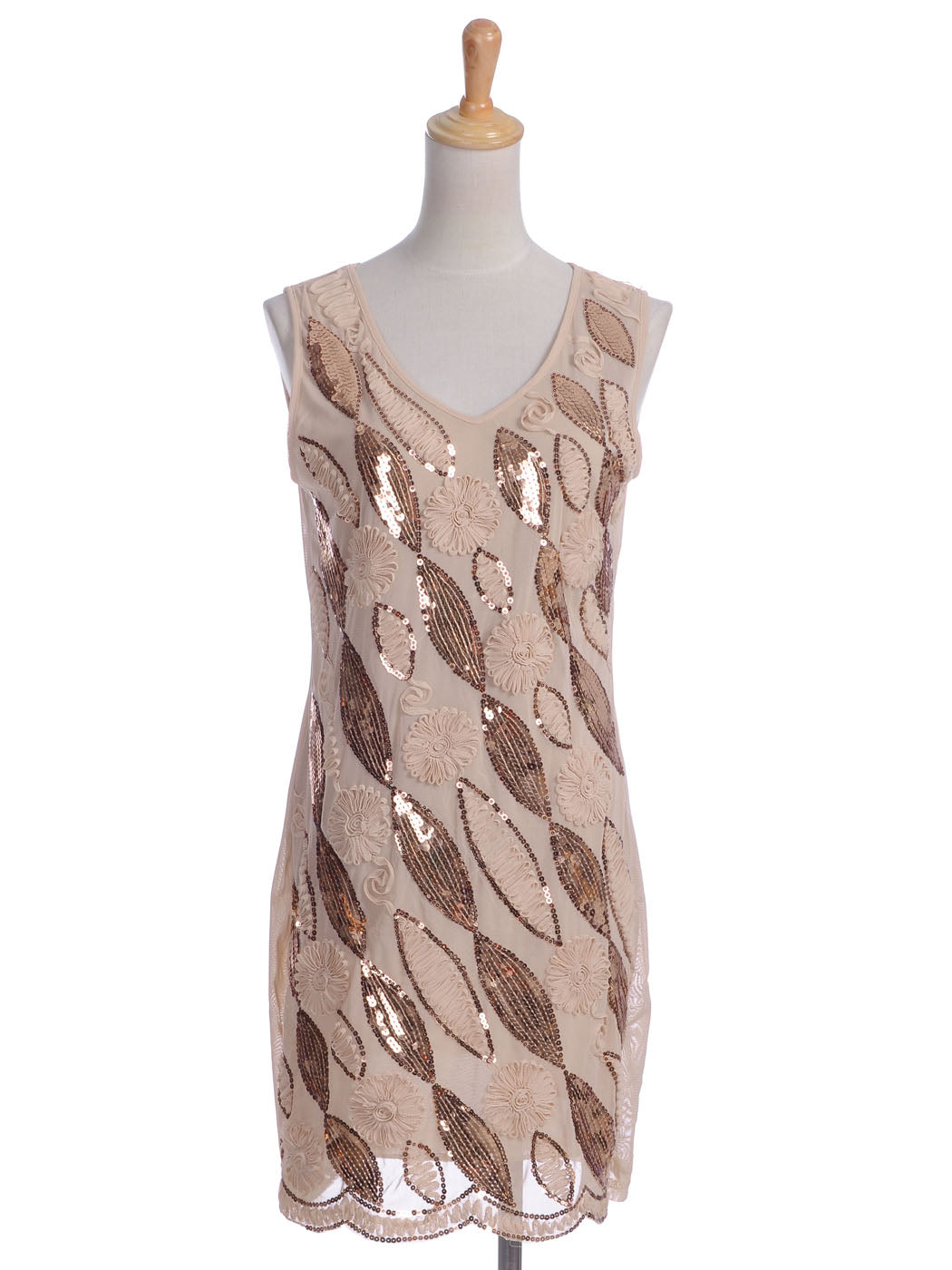 Pink Apricot Almond Shape Pattern Sequin Embellished Dress