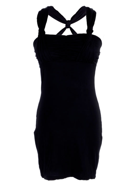 Black Twist Racer Back Gathered Ruche Bodice Knot Detail Dress