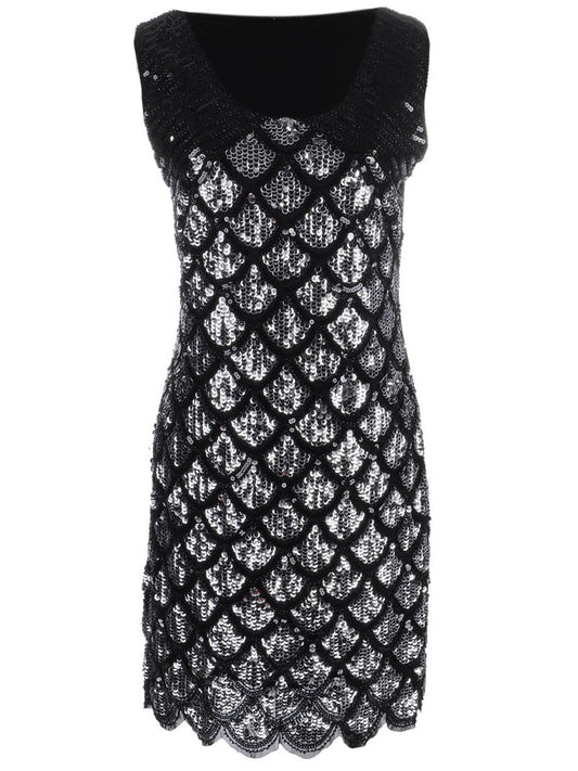 Scallop Shaped Pattern Sequin Embellish Dress