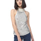 Pearl Embroidered Collar Sequin Halter Top