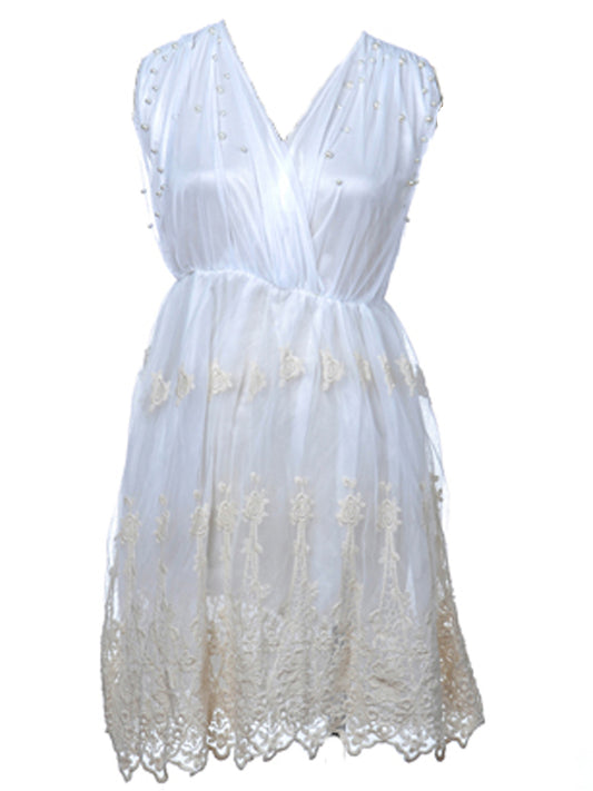 Free Size Cloud White Greek-Inspired Faux Pearl Bead Bridesmaid Dress
