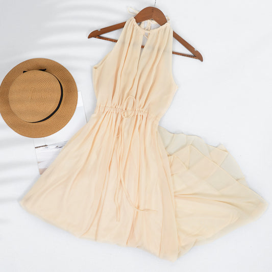 Chiffon Drawstring Backless Dress