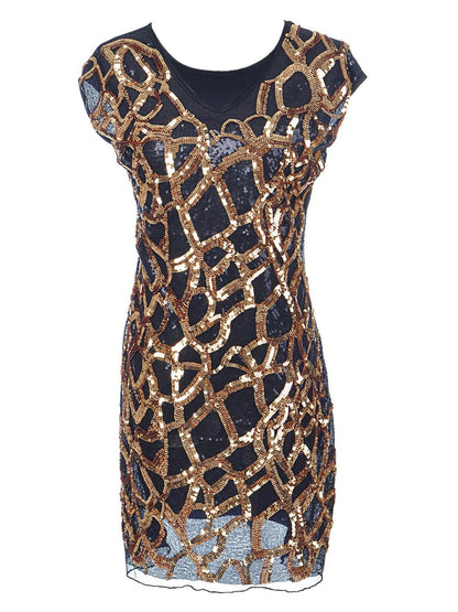 Anna-Kaci New Year's Eve Dress w/ Metallic Gold Sequin Design