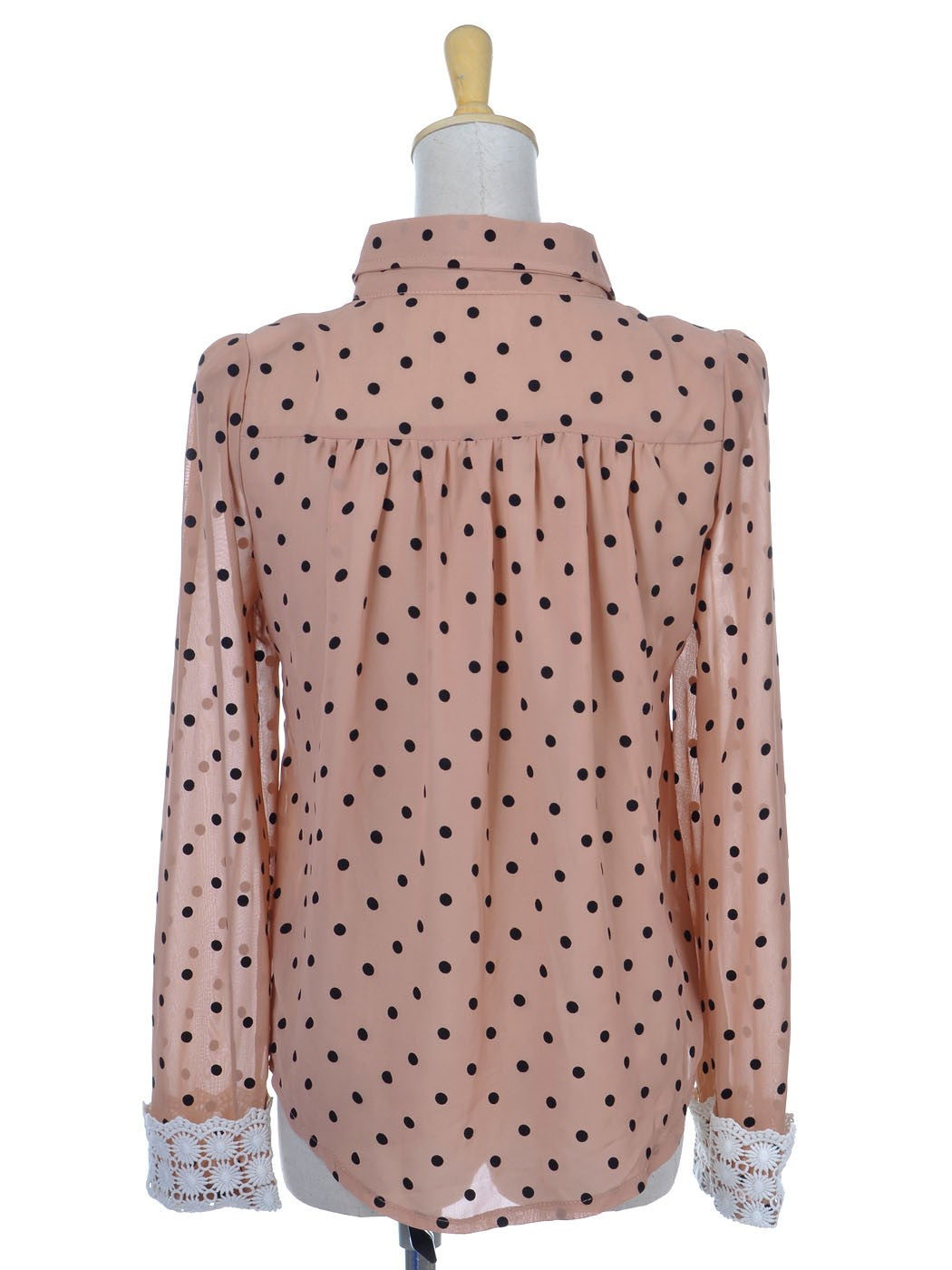 Semi-Sheer Pink Chiffon Button Down Blouse With Polka Dots