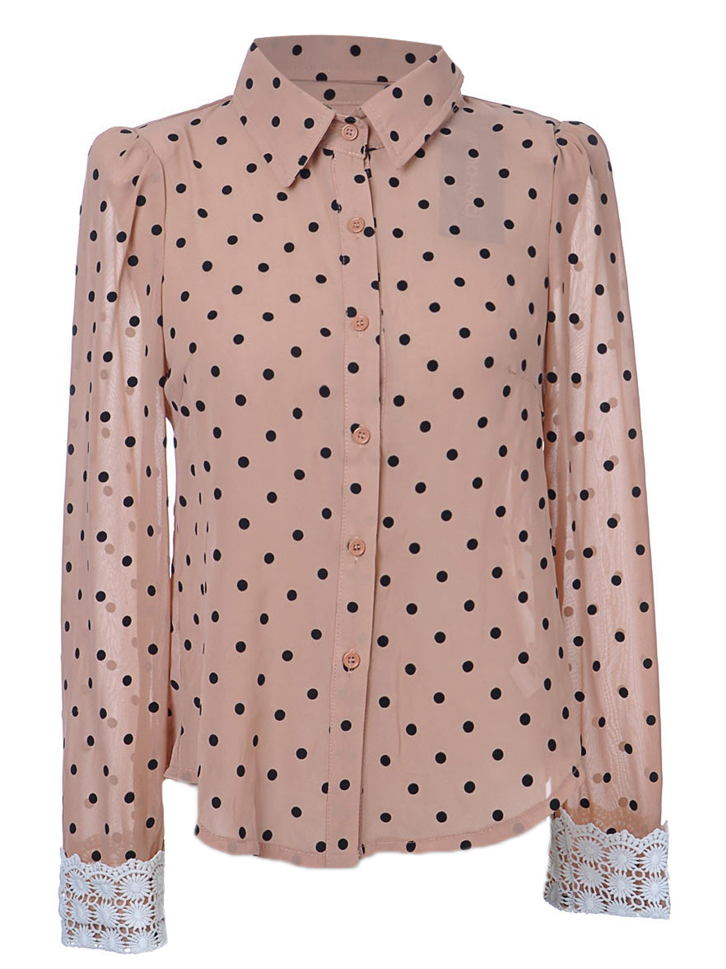 Semi-Sheer Pink Chiffon Button Down Blouse With Polka Dots