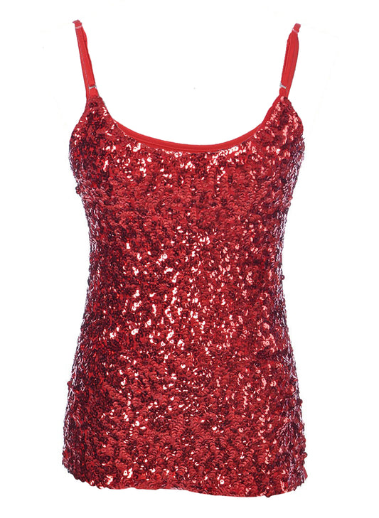 Anna-Kaci Womens Shimmer Sparkly Sequins Spaghetti Strap Camisole Vest Tank Tops