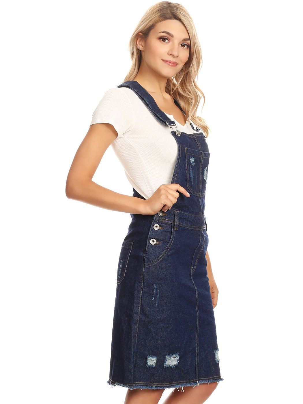 Buy LINGMIN Women's Casual Denim Overalls Dress Ripped Adjustable Strap  Skirt Plus Size at Amazon.in