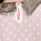 Beige Polka Dot Sequin Embellished Collar Blouse