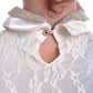 Beige Princess Folded Collar Sheer Yoke Top
