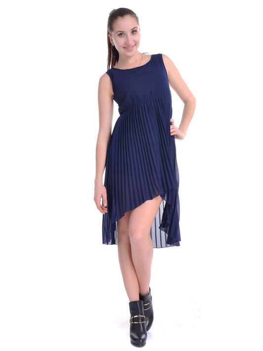 Blue Midnight Grecian Goddess Asymmetrical High Low Hem Dress