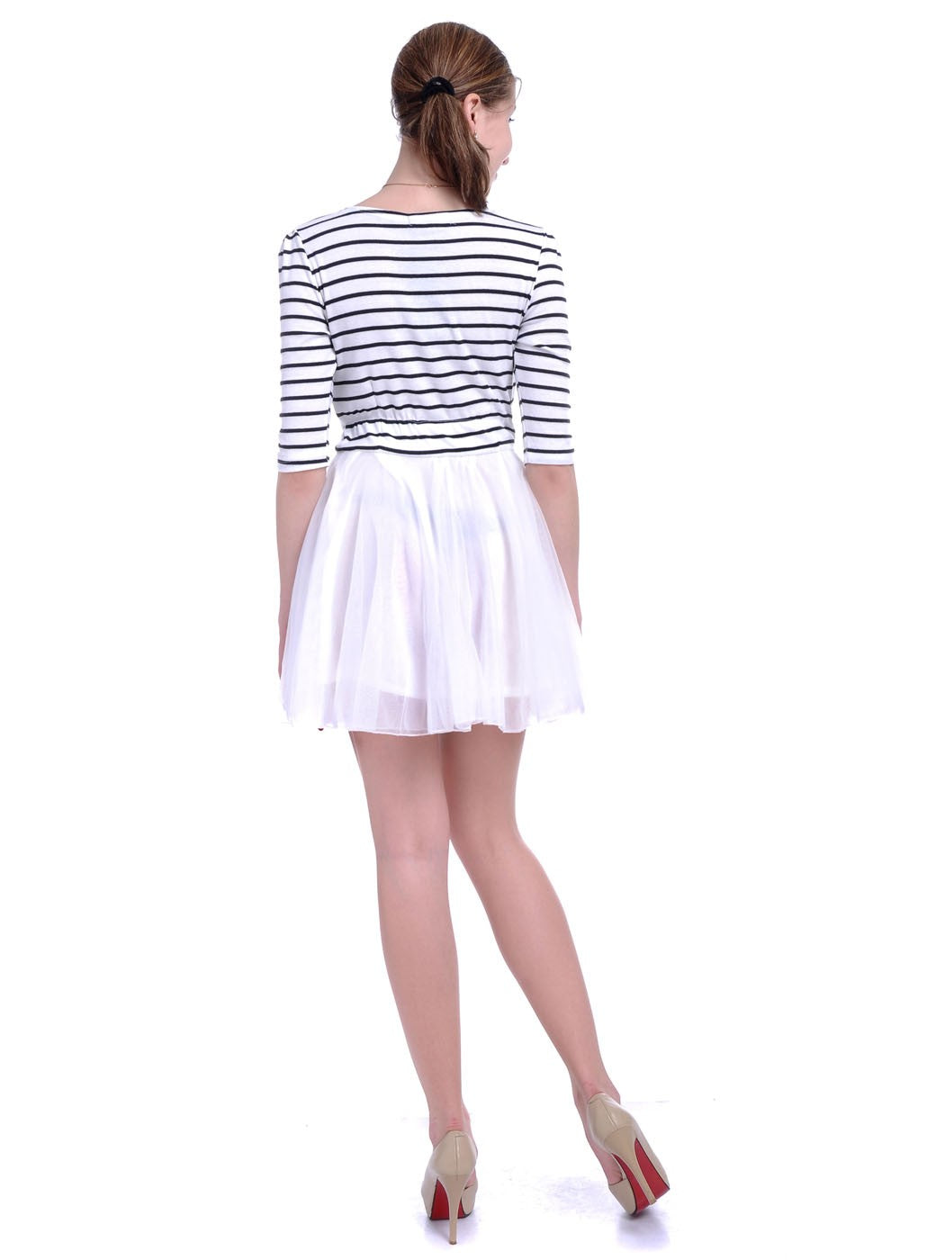 Nautical Horizontal Stripes Tulle Overlay Dress