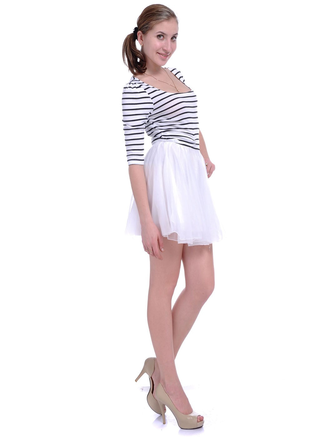 Nautical Horizontal Stripes Tulle Overlay Dress