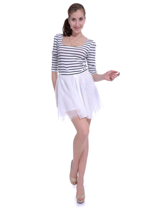 Nautical Horizontal Stripes Tulle Overlay Dress