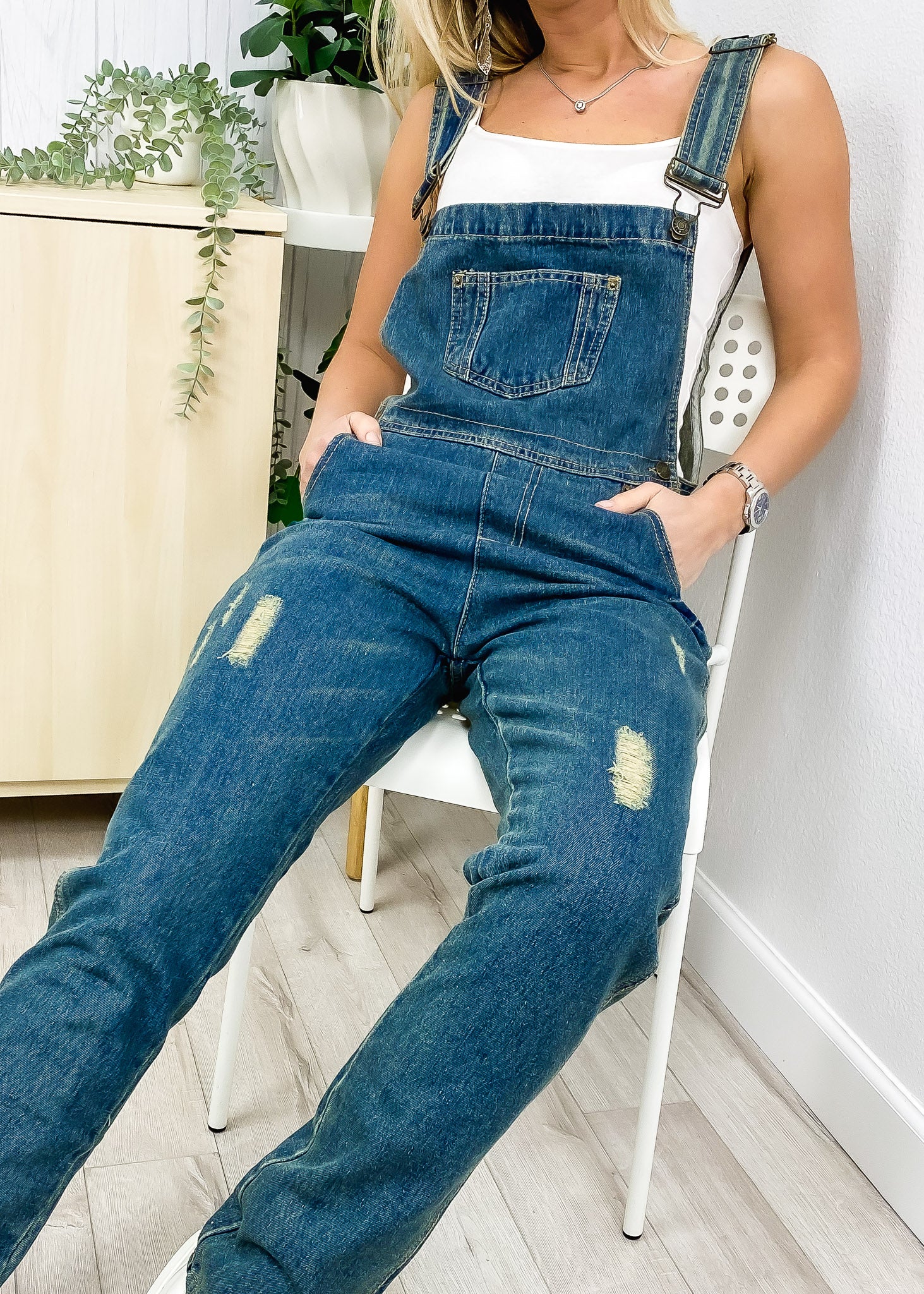 Pocket Denim Tapered Leg Overalls for Women by Anna-Kaci Alilang