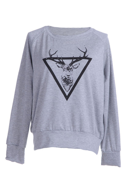 Light Grey Triangle Around Reindeer Print Sweater