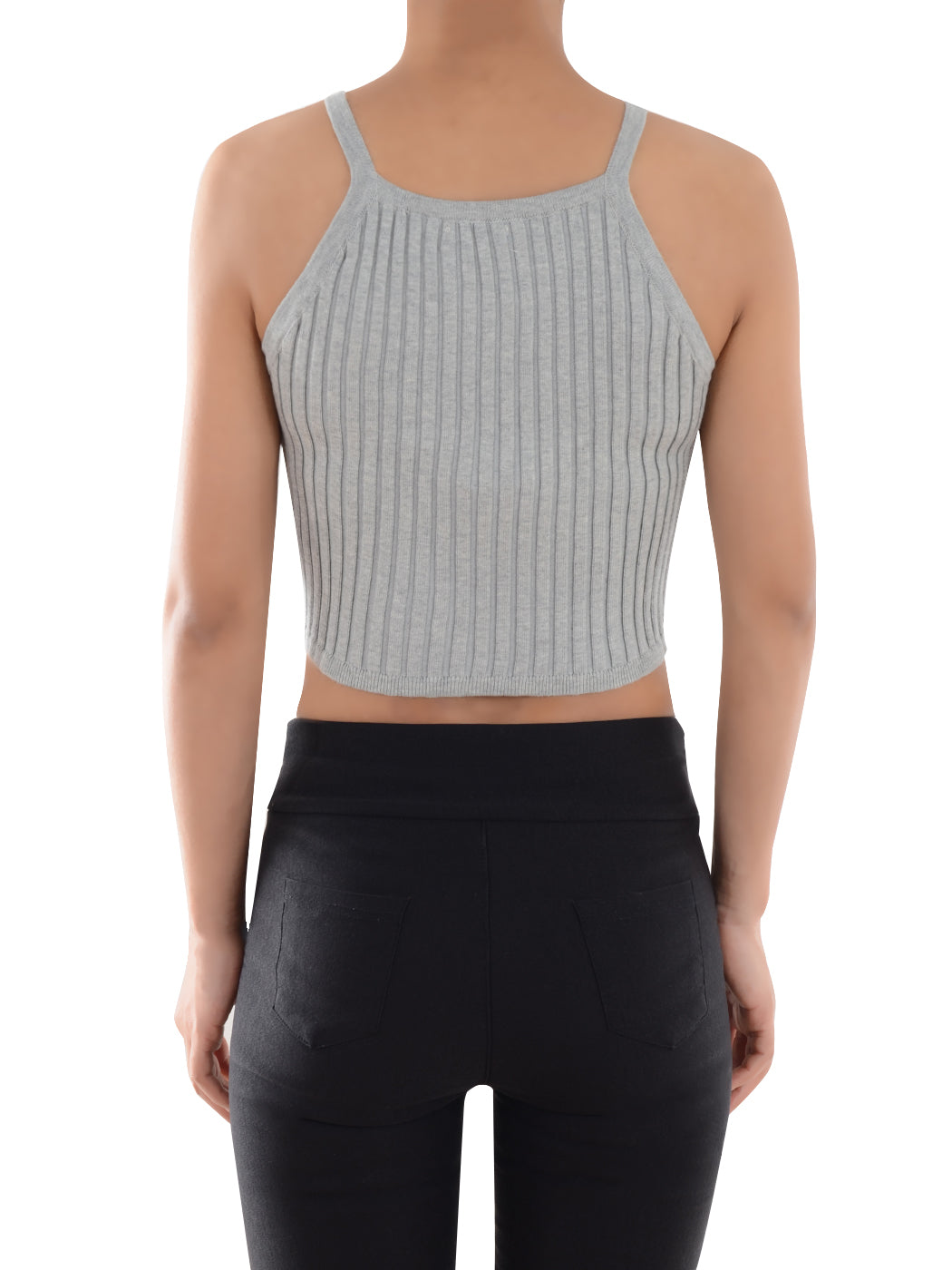 Anna-Kaci Slim Non-Restrictive Stretch Spaghetti Strap Ribbed Knit Crop Tank Top