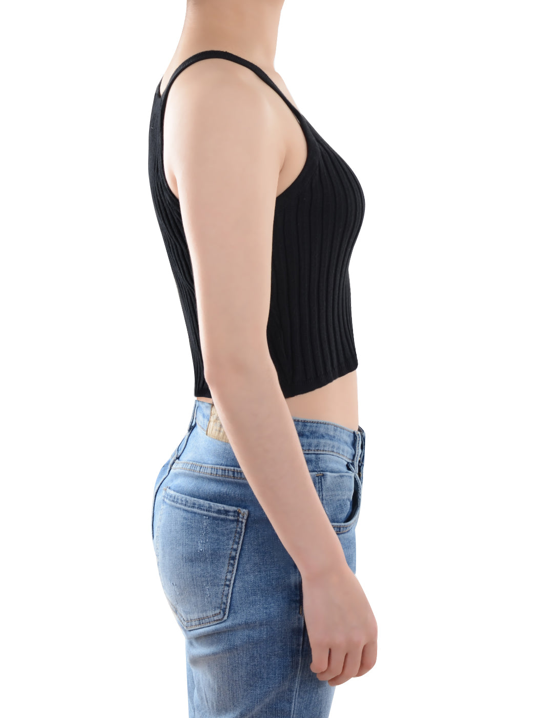 Anna-Kaci Slim Non-Restrictive Stretch Spaghetti Strap Ribbed Knit Crop Tank Top