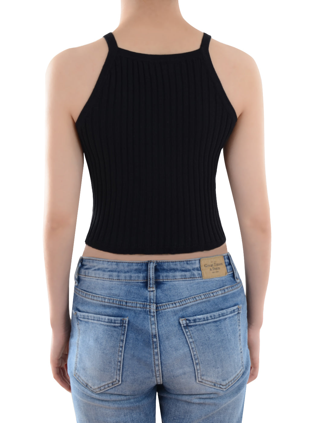 Anna-Kaci Slim Non-Restrictive Stretch Spaghetti Strap Ribbed Knit Crop Tank Top