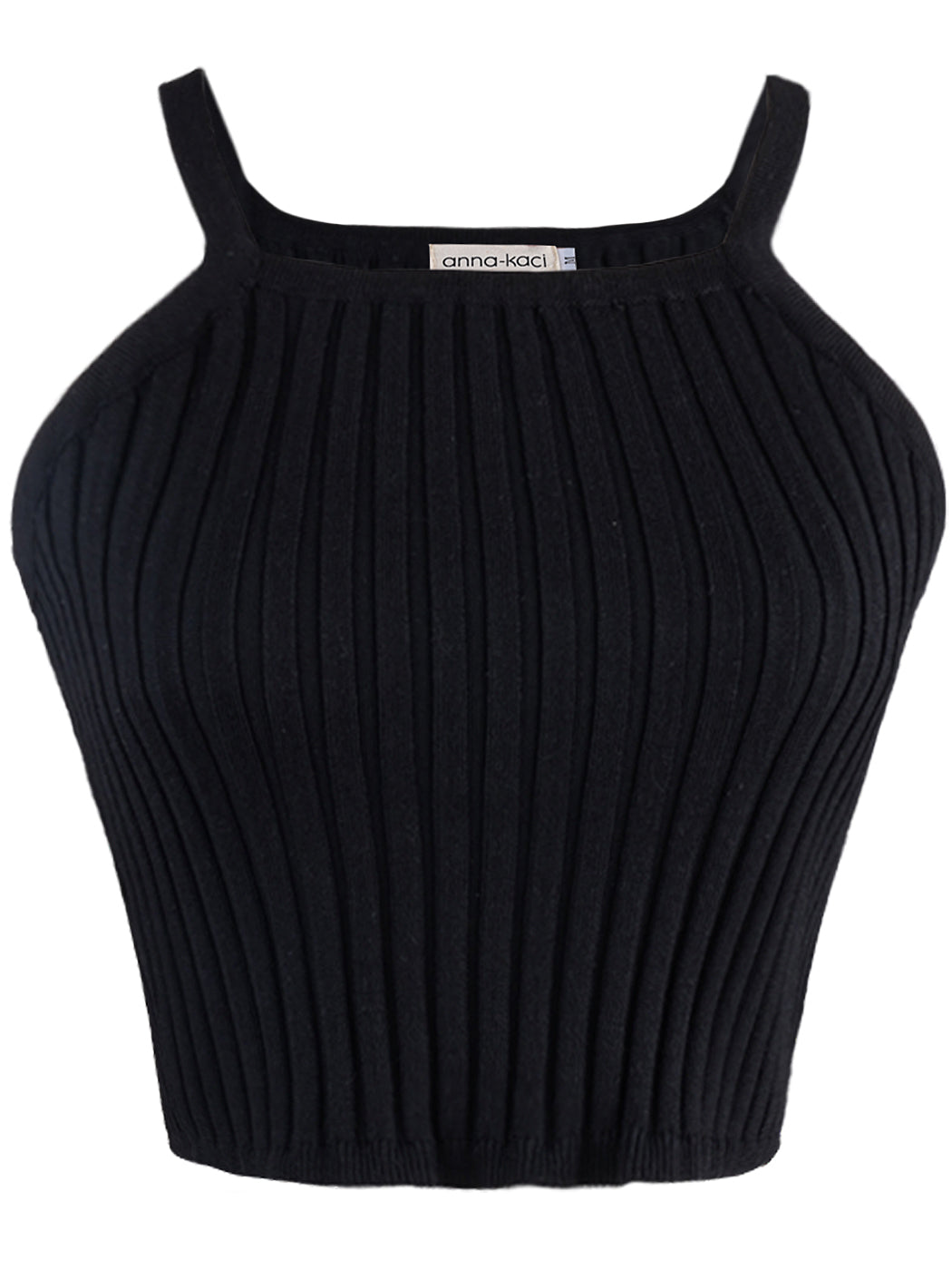 Anna-Kaci Slim Non-Restrictive Stretch Spaghetti Strap Ribbed Knit Crop Tank Top