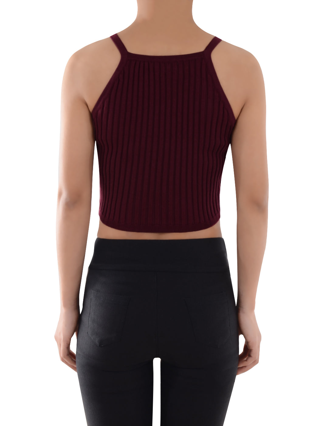 Anna-Kaci Slim Non-Restrictive Stretch Spaghetti Strap Ribbed Knit Crop Tank Top