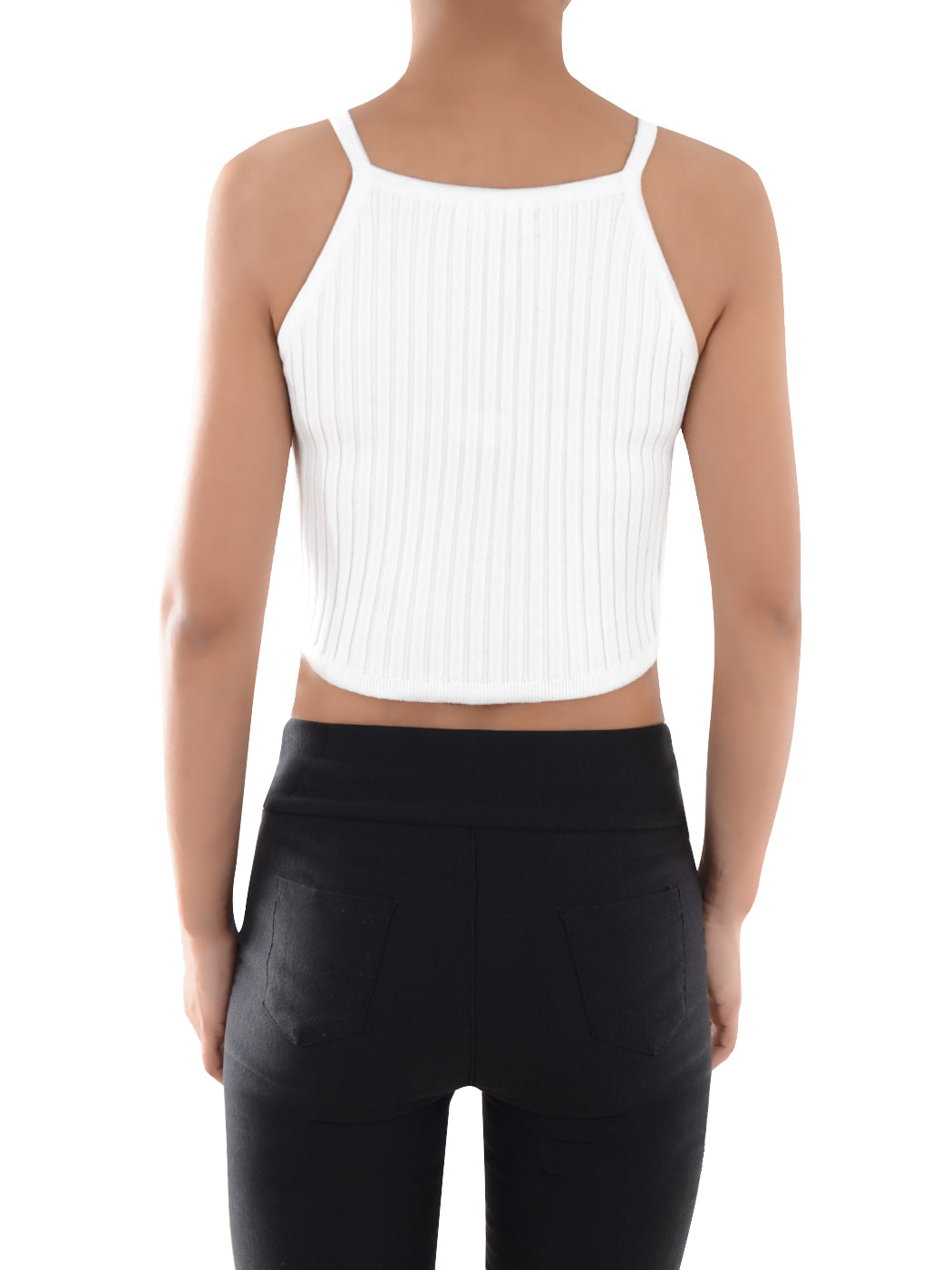 Anna-Kaci Slim Non-Restrictive Stretch Spaghetti Strap Ribbed Knit Crop Tank Top