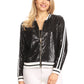 Striped Metallic Sequin Varsity Jacket - ALILANG.COM