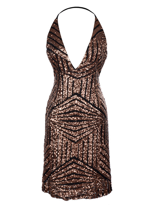 Deep V Cleopatra Backless Cocktail Dress