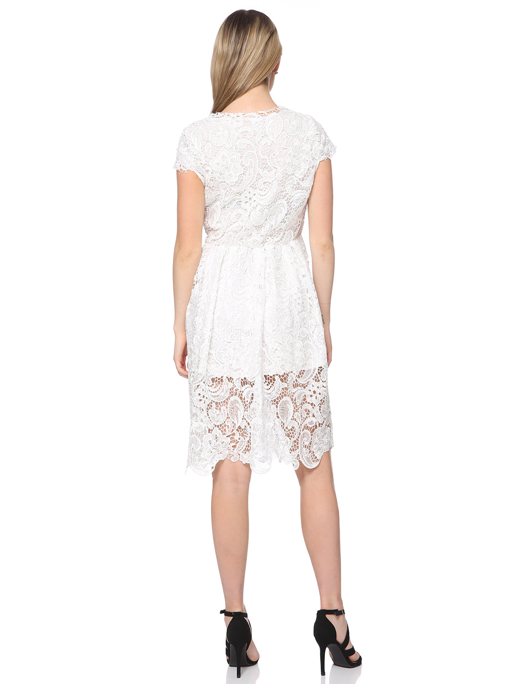 White Lace Crochet Cap Sleeve Sheath Dress