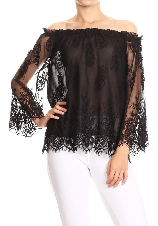 Midnight Off Shoulder Bell Sleeve Blouse