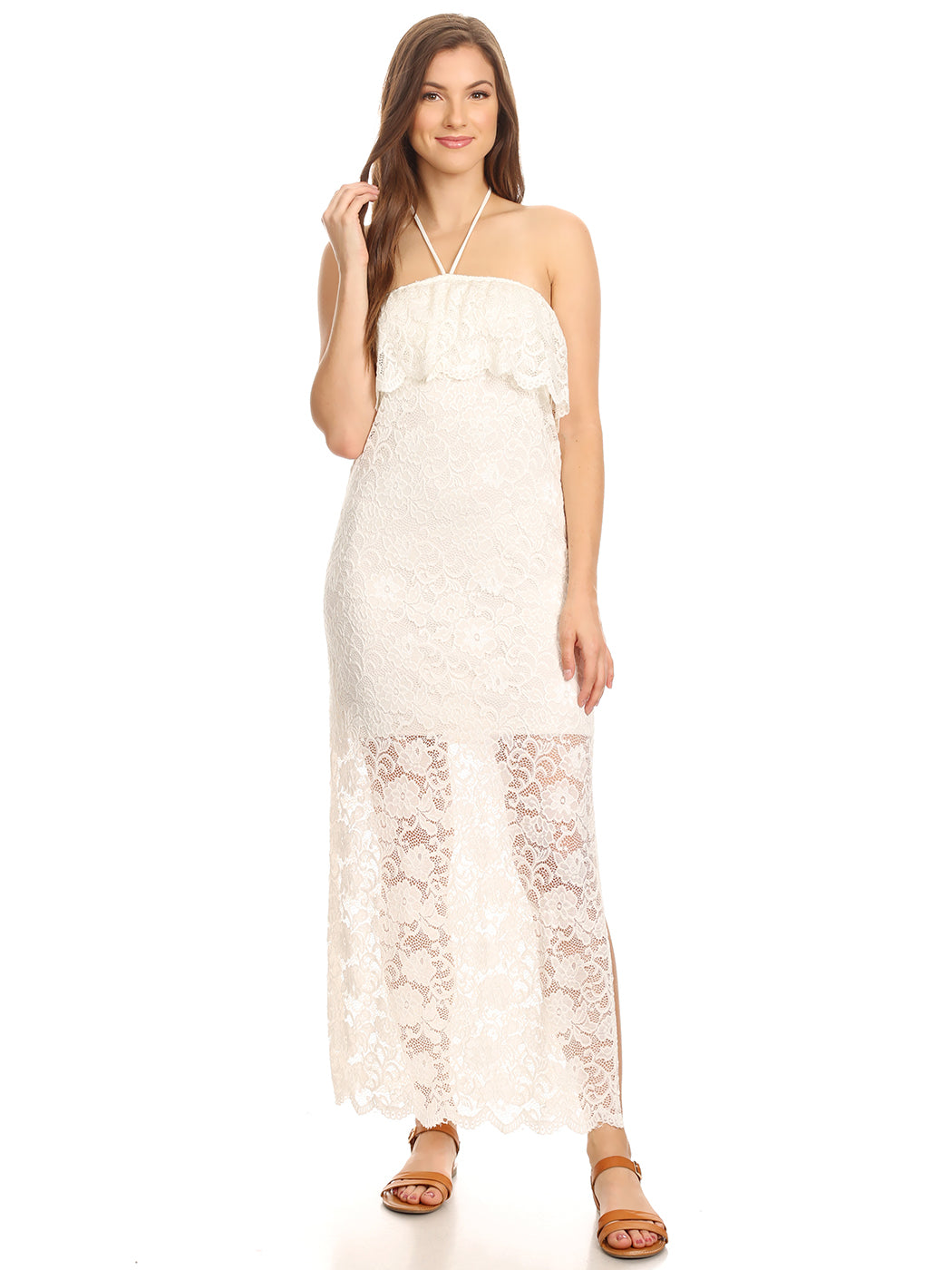 Womens White Lace Convertible Halter Strapless Maxi Dress Cover Up