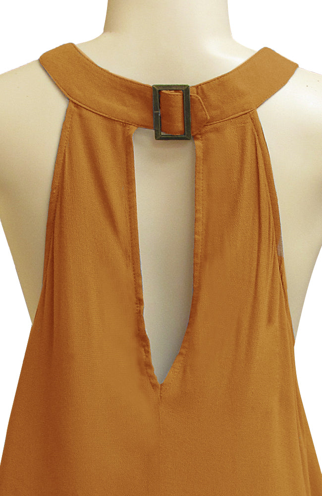 Womens Sleeveless Halter Neck Top with Twist and Buckle