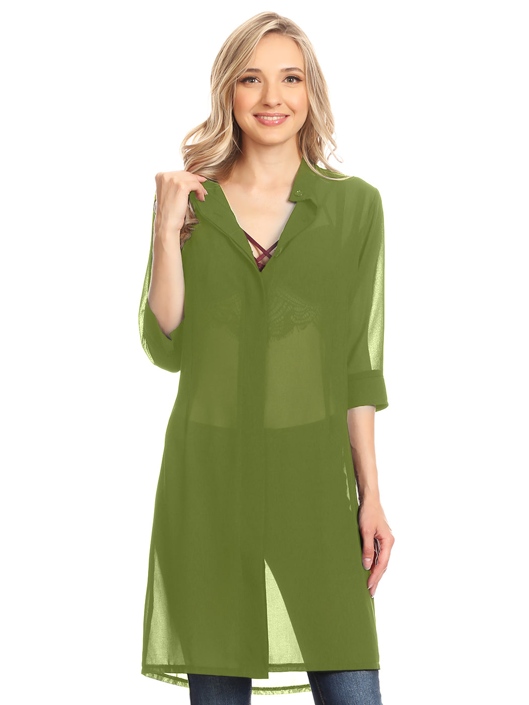 sheer shirt dress Junior Womens Black Sheer Chiffon Long Tunic Blouse Dress Shirt – ALILANG.COM