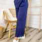 Womens Elastic Waist Loose Fit Casual Cotton Straight Leg Lounge Pants, White, Small