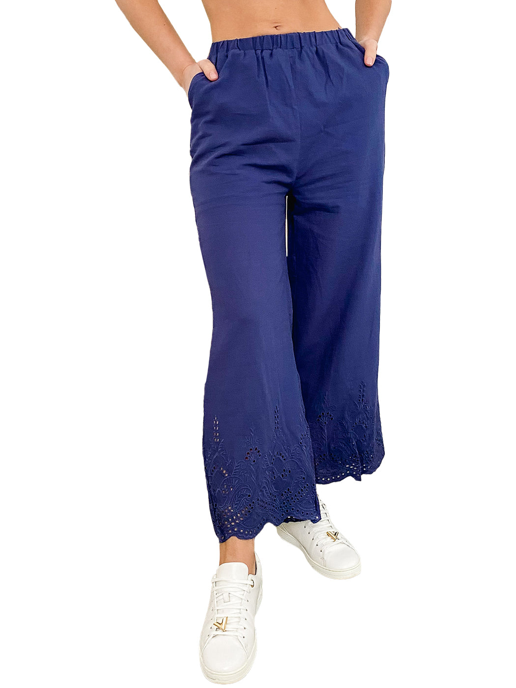 Buy Blue Cotton Draped Loose Pants With Side Pockets For Women by THREE  Online at Aza Fashions.