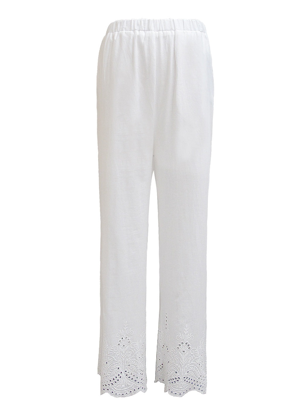 Womens Elastic Waist Loose Fit Casual Cotton Straight Leg Lounge Pants, White, Small