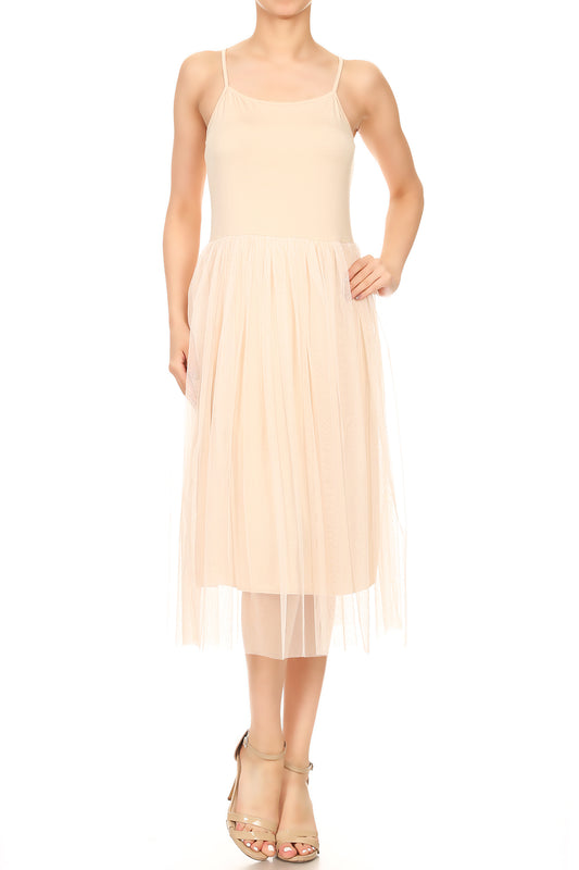 Womens Spaghetti Strap Camisole Slip Tulle Skirt Ballerina Dress