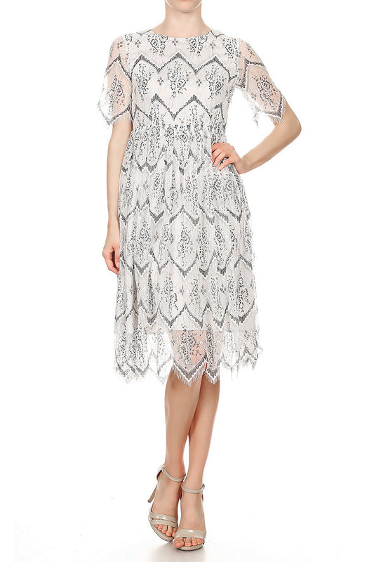 Swing Vintage Floral Lace Soft Zipper Lightweight Midi Dress