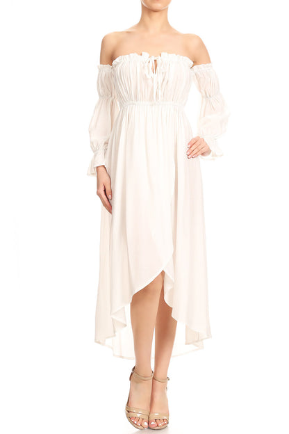 Casual Boho Long Sleeve Off Shoulder Renaissance Dress - ALILANG.COM