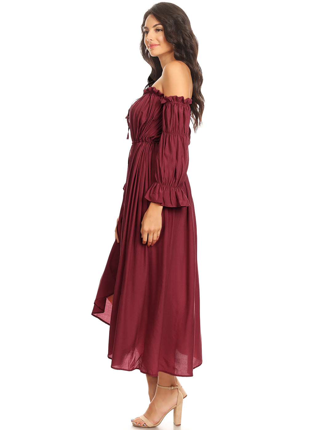 red long sleeve peasant dress Women's Renaissance Chemise 100% Cotton Long Medieval Peasant Dress Red