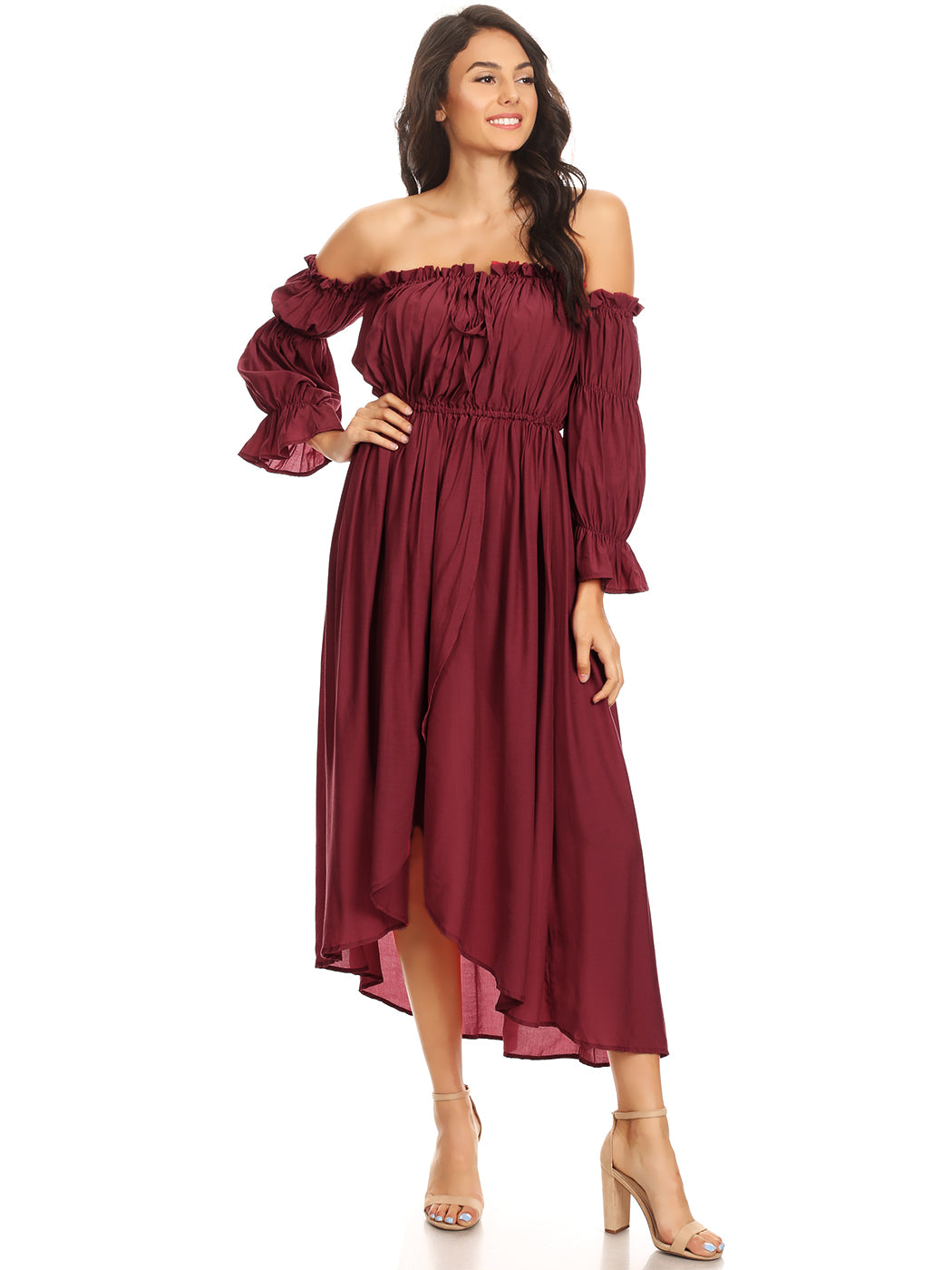 Anna-Kaci Casual Boho Long Sleeve Off Shoulder Renaissance Dress - Red - L Anna-Kaci Casual Boho Long Sleeve Off Shoulder Renaissance Dress - Red - L