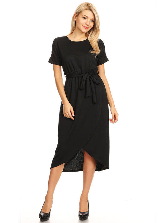 Solid Sleeve Midi Slit Dress