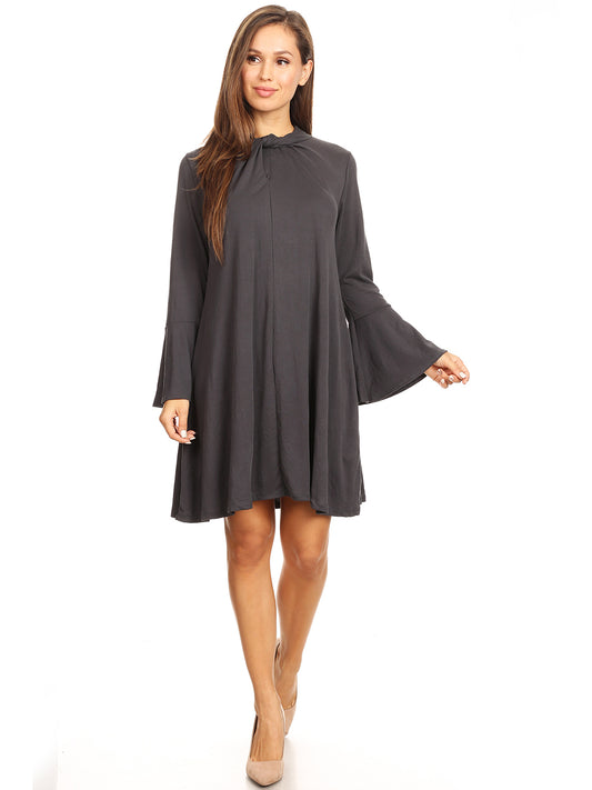 Long-Sleeve Keyhole Swing Dress