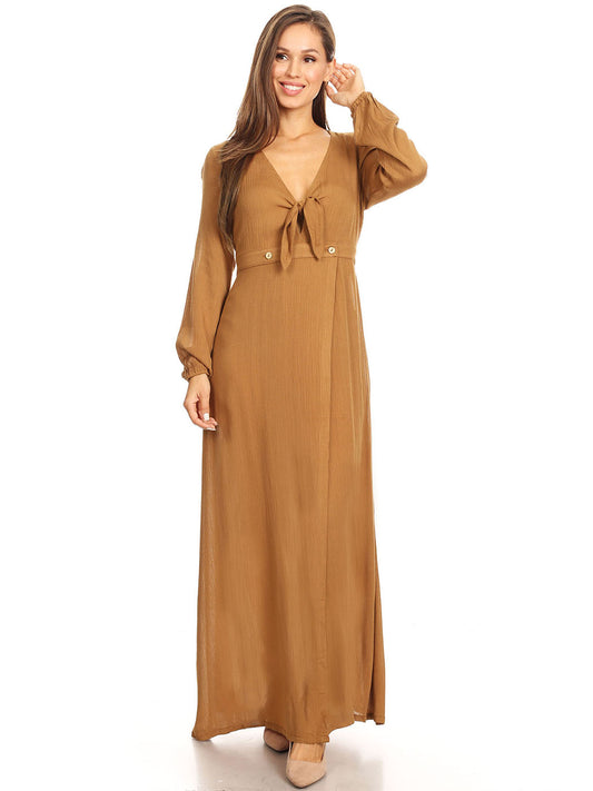 Long Sleeve V-Neck Loose Maxi Dress