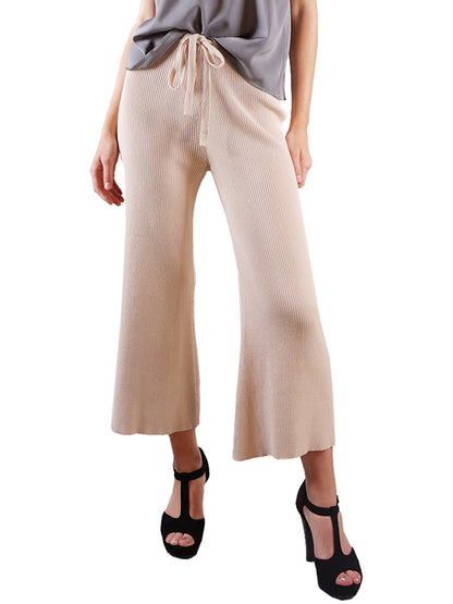 Cropped Wide Leg Pant With Drawstring Waist-Tie
