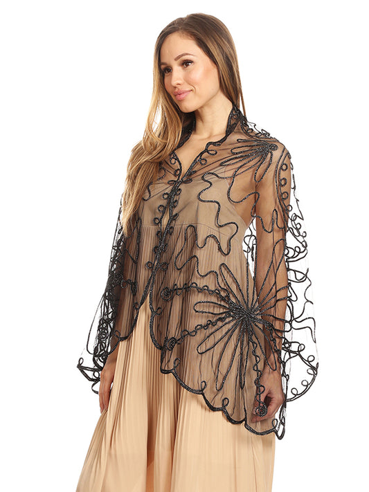 Floral Mesh Cover-Up Bolero Shawl