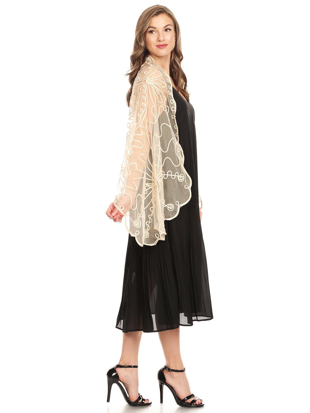 Floral Mesh Cover-Up Bolero Shawl